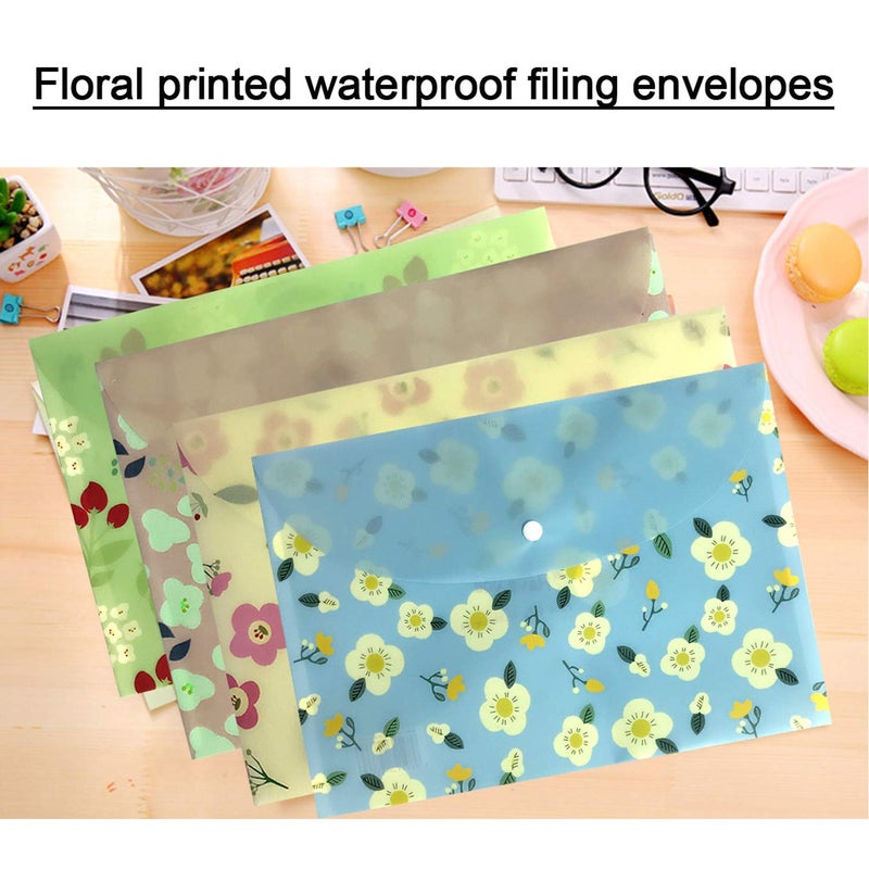Yeebline Document Folder, Yeebline 8 Pack Poly Envelopes, Floral Printed Waterproof Letter Size Document Organizer Booklet File Paper Folders with Snap Button - Image 3